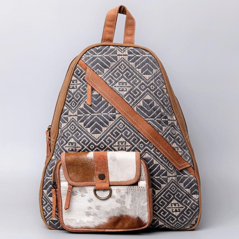 brown leather boho backpack OHLAY KB501 Backpack Upcycled Canvas Hair-On Genuine Leather women bag western handbag purse