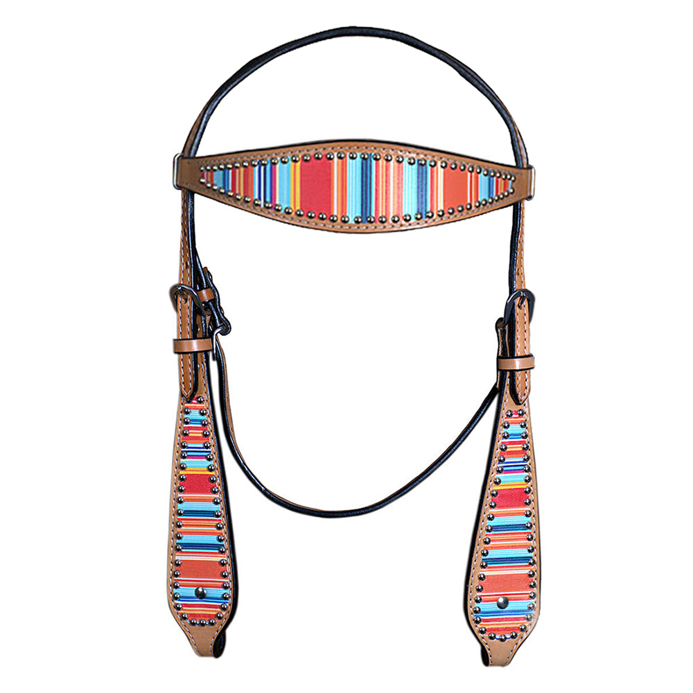 Hilason Western Horse Breast Collar Headstall American Leather Tan Serape Print