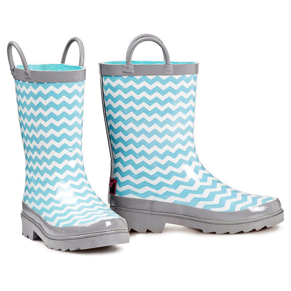 M&F Western Blazin Roxx Lacy Girls' Rain Boots Aqua Chevron Easy Pull-On Handles
