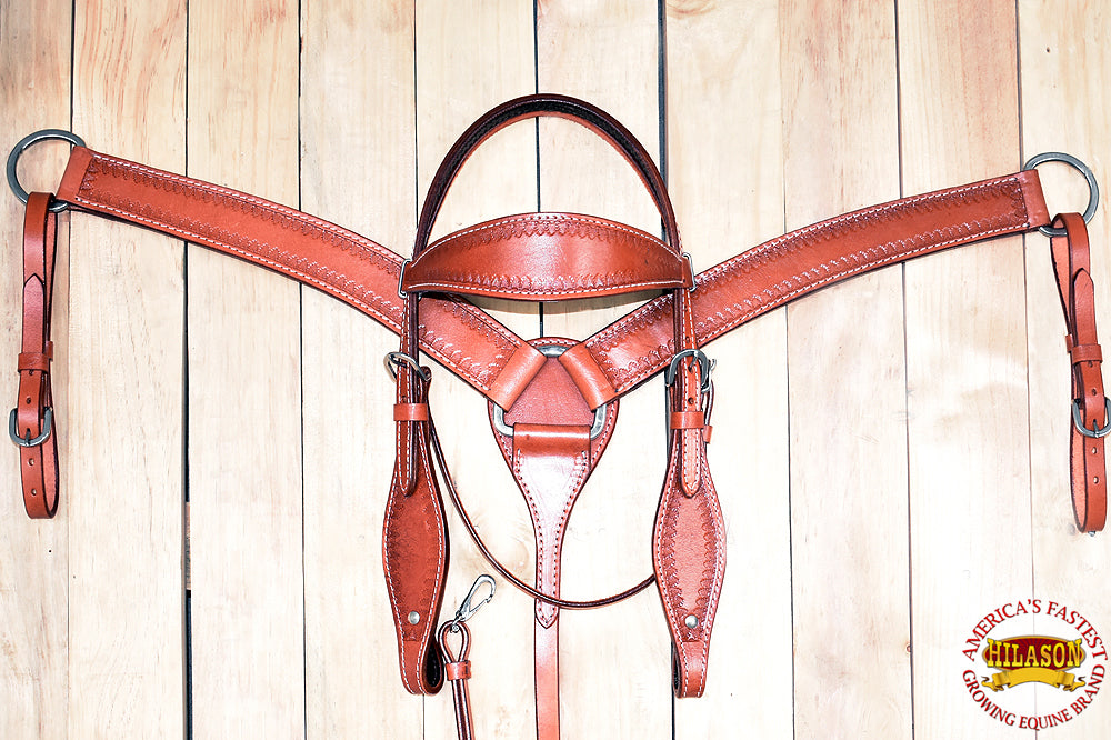 HILASON Western Genuine American Leather Horse Headstall & Breast Collar Set