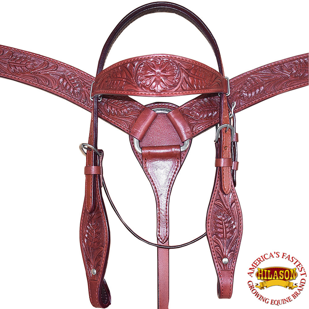 Hilason Western American Leather Horse Headstall Breast Collar Mahogany