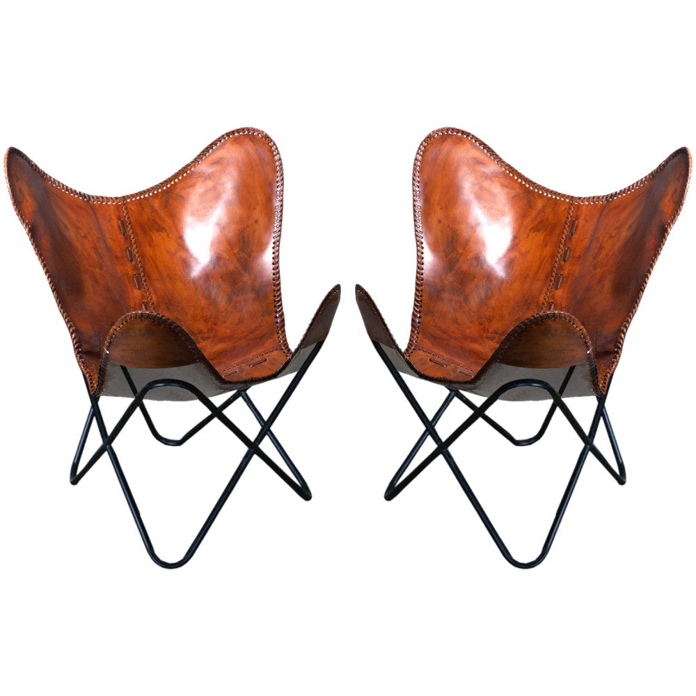 HILASON Genuine Leather Butterfly Chair Folding Lounge Modern Sling Accent Seat