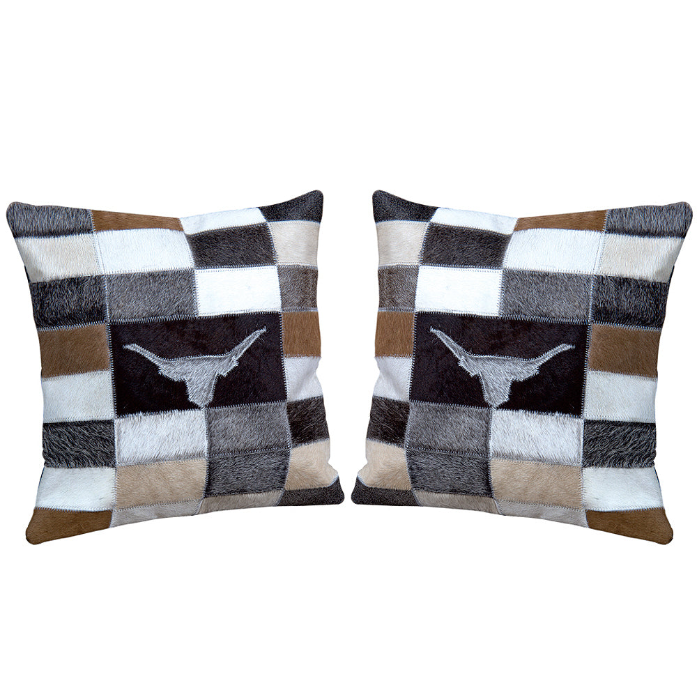 Texandecor Set of 2 Western Cowhide Leather Hair On Patchwork Cushion Pillow Cover