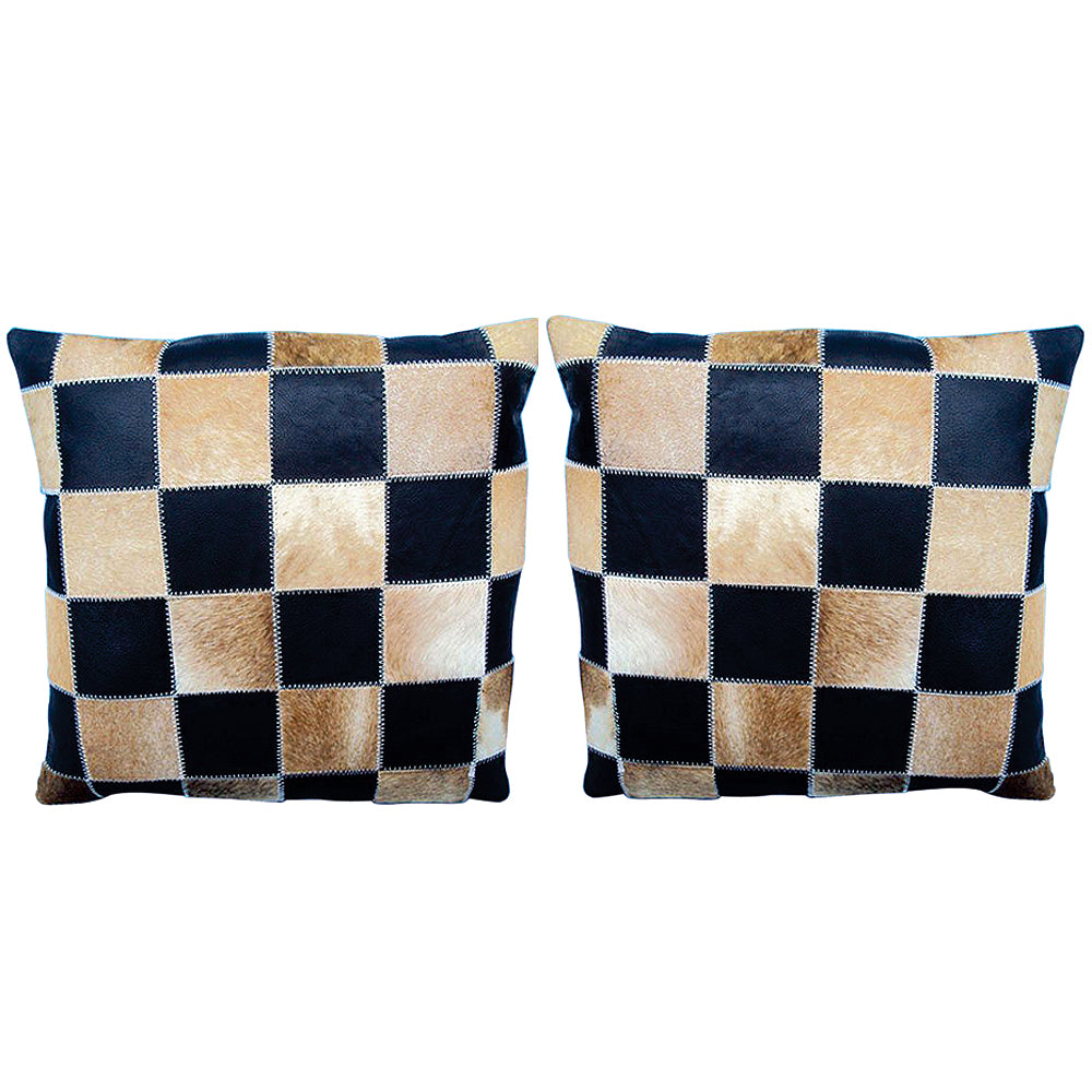 Texandecor Set of 2 Smooth Leather Patchwork Cushion Pillow Cover 16 X 16