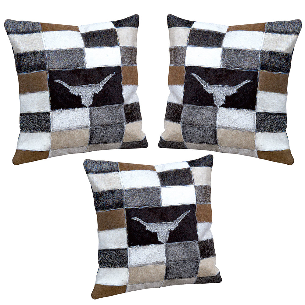 Texandecor Set of 3 Western Cowhide Leather Hair On Patchwork Cushion Pillow Cover