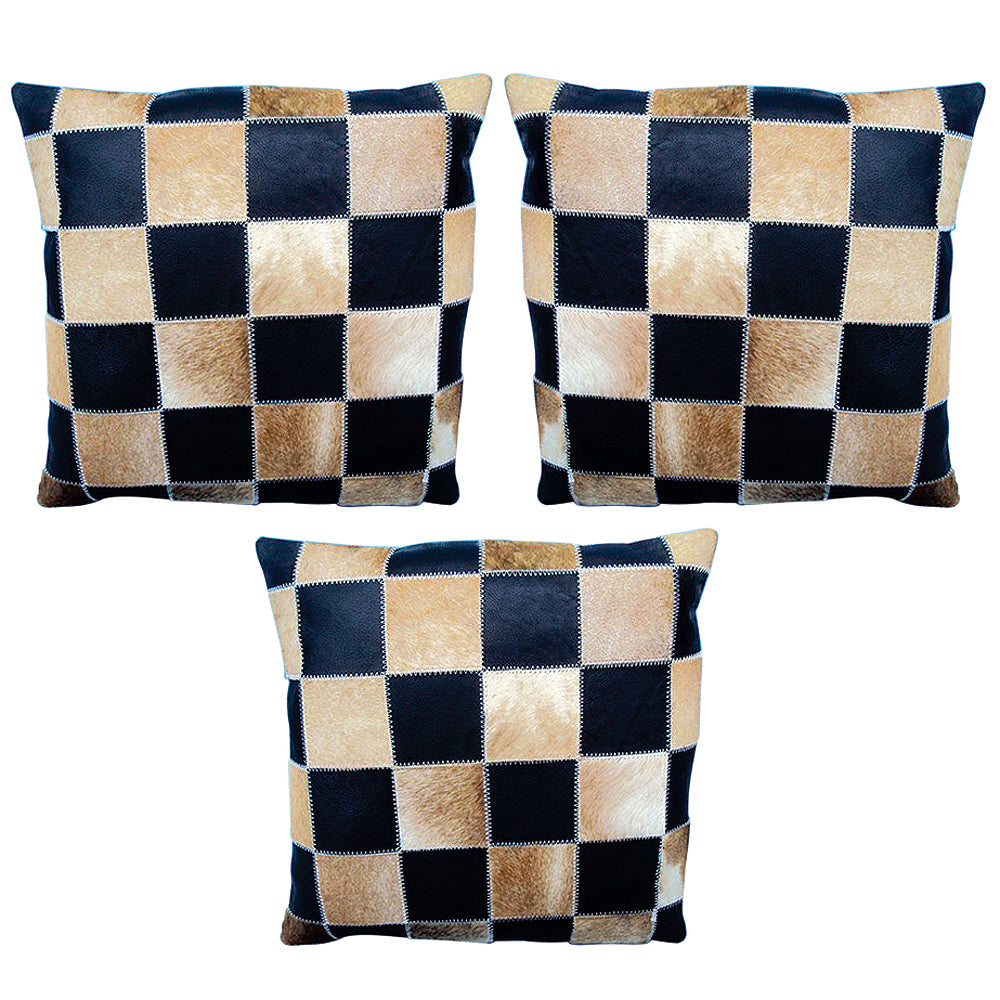 Texandecor Set of 3 Smooth Leather Patchwork Cushion Pillow Cover 16 X 16