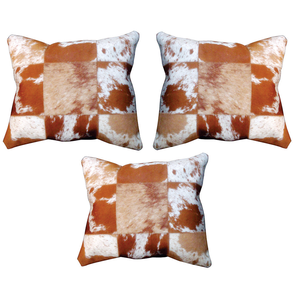 Hilason Cowhide Leather Hair-On Patchwork Cushion Pillow Cover