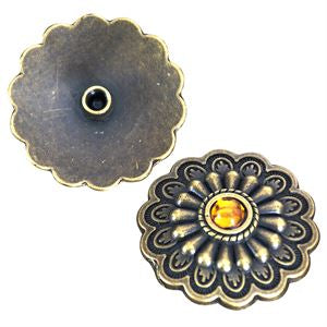 HILASON Antique Brass Berry Concho Topaz Stone Saddle Horse Color | Bridle Conchos Slotted