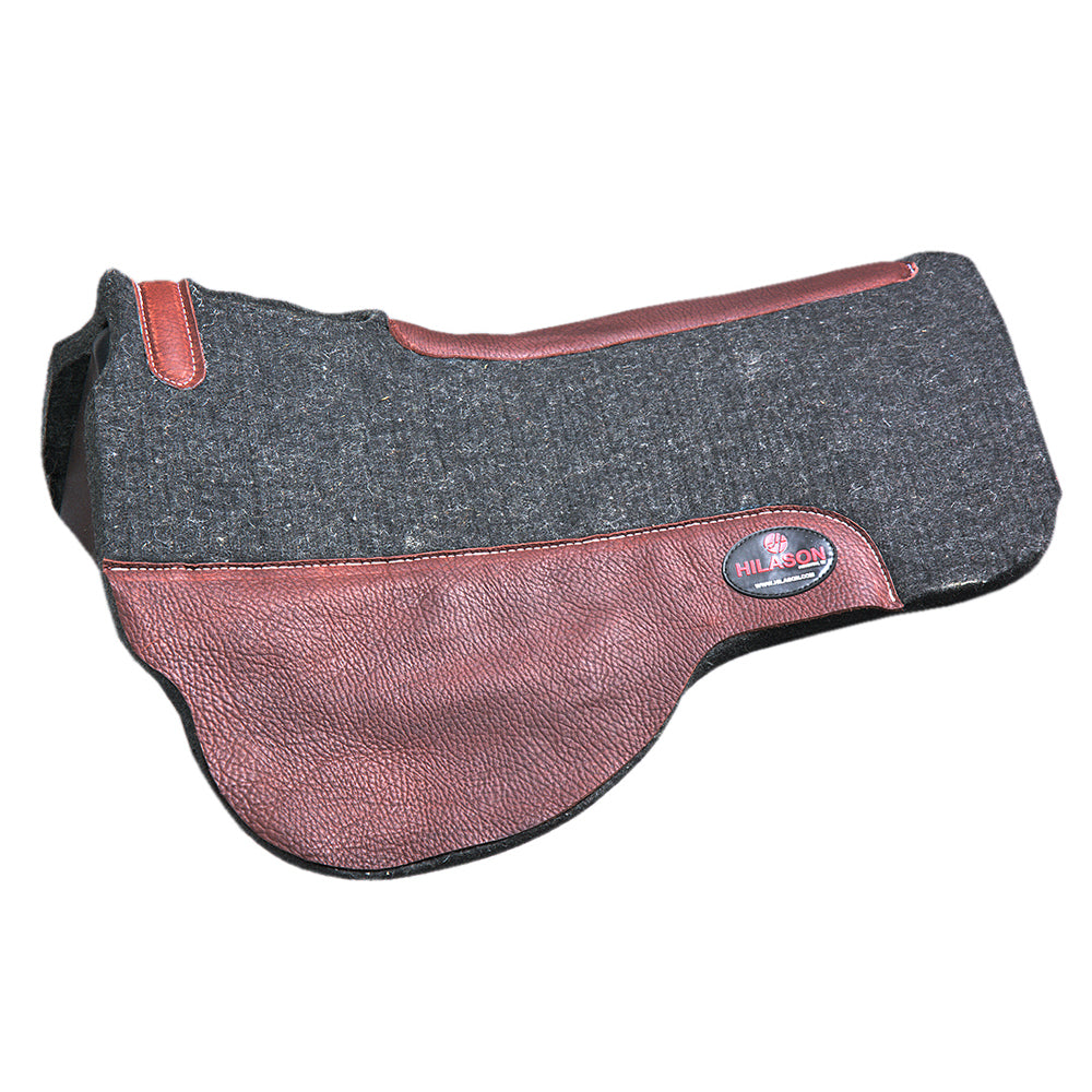 HILASON Western Wool Felt Horse Saddle Pad W/ Distressed Wear Leather Made in USA | for Horses