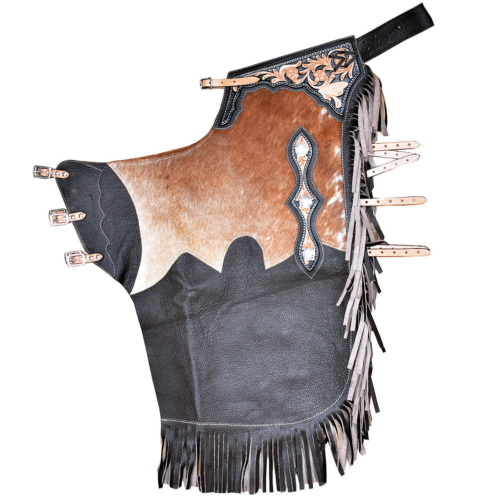 HILASON Adult Pro Rodeo Bronc Bull-Riding Leather Chinks | Handmade Chaps Western Riding for Adults Hand Tooled