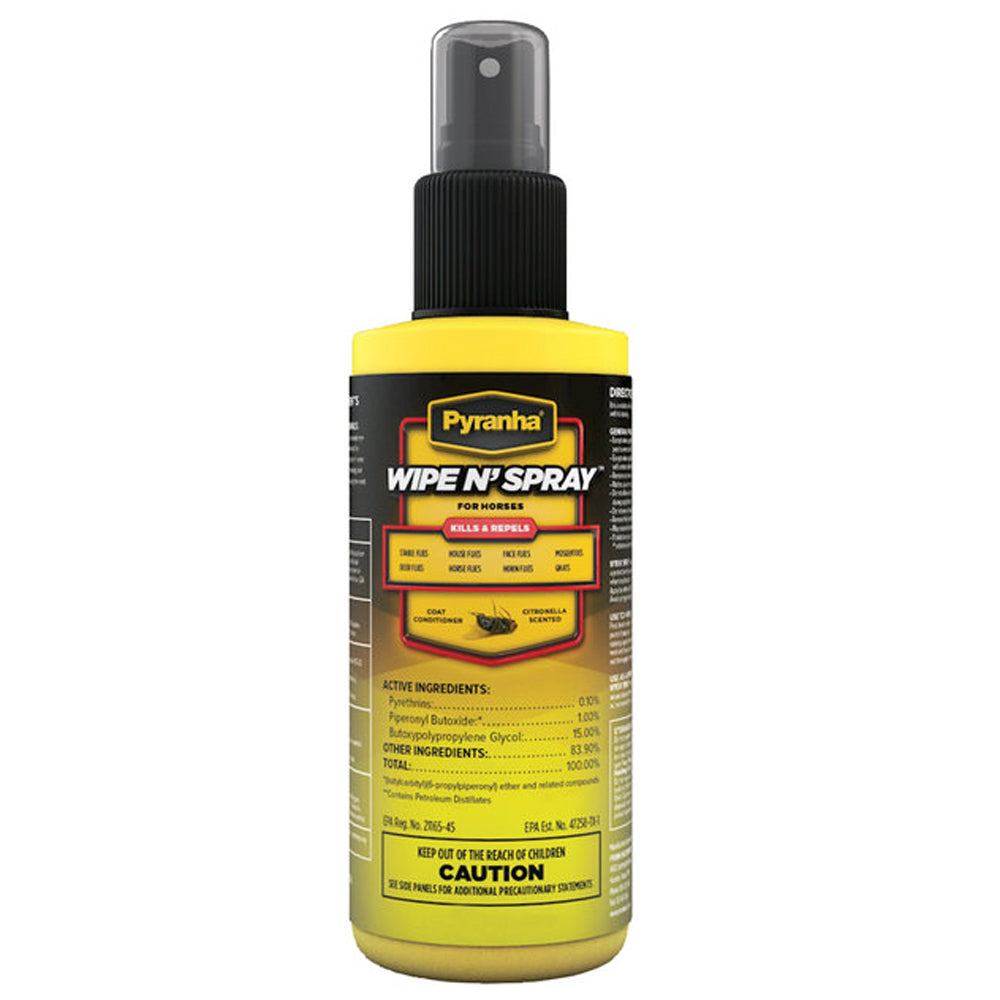 Pyranha Horse Repels  Water Ressistent Wipe N Fly Protection Spray 4 Oz