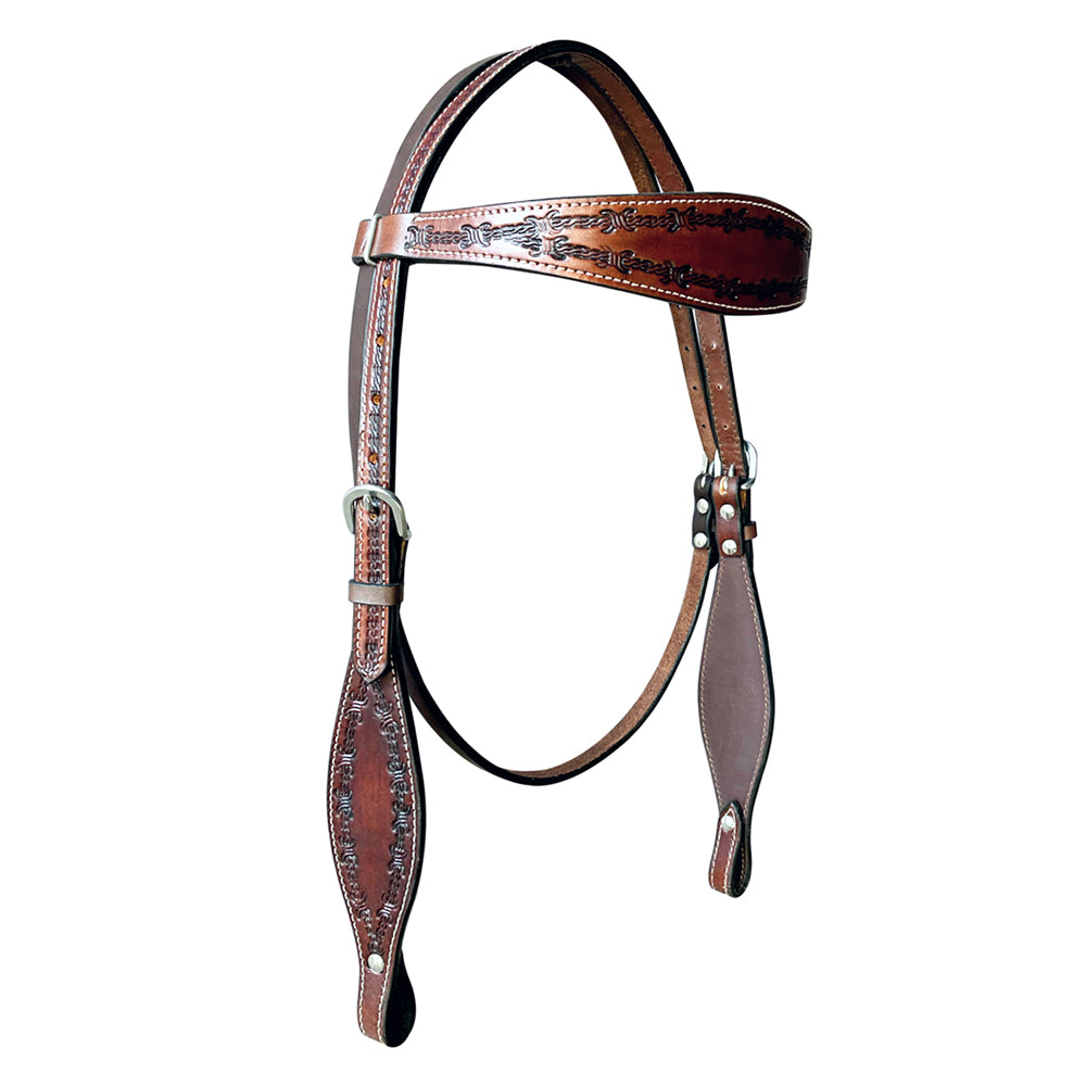 HILASON Western Horse Headstall Breast Collar Set Genuine American Leather Barb Wire Rough Out Dark Brown | For Horses