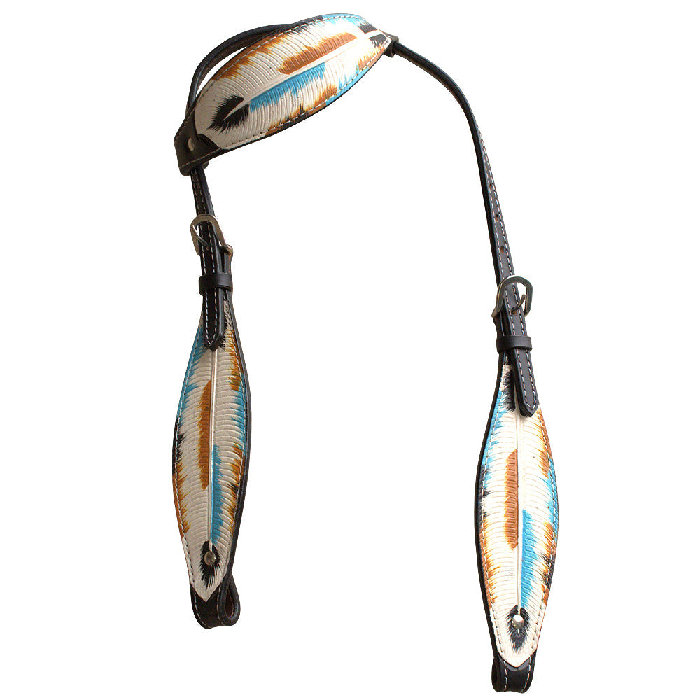 Hilason Western Horse One Ear Headstall American Leather Feather Black