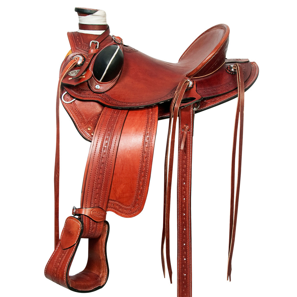 HILASON Western Horse Wade Saddle American Leather Ranch Roping Mahogany | Hand Tooled & For Horses