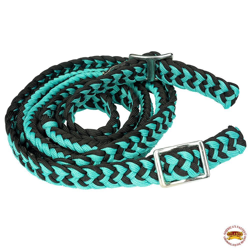 1" X 8Ft Hilason Braided Poly Barrel Reins Horse Racing Flat Grip Knots