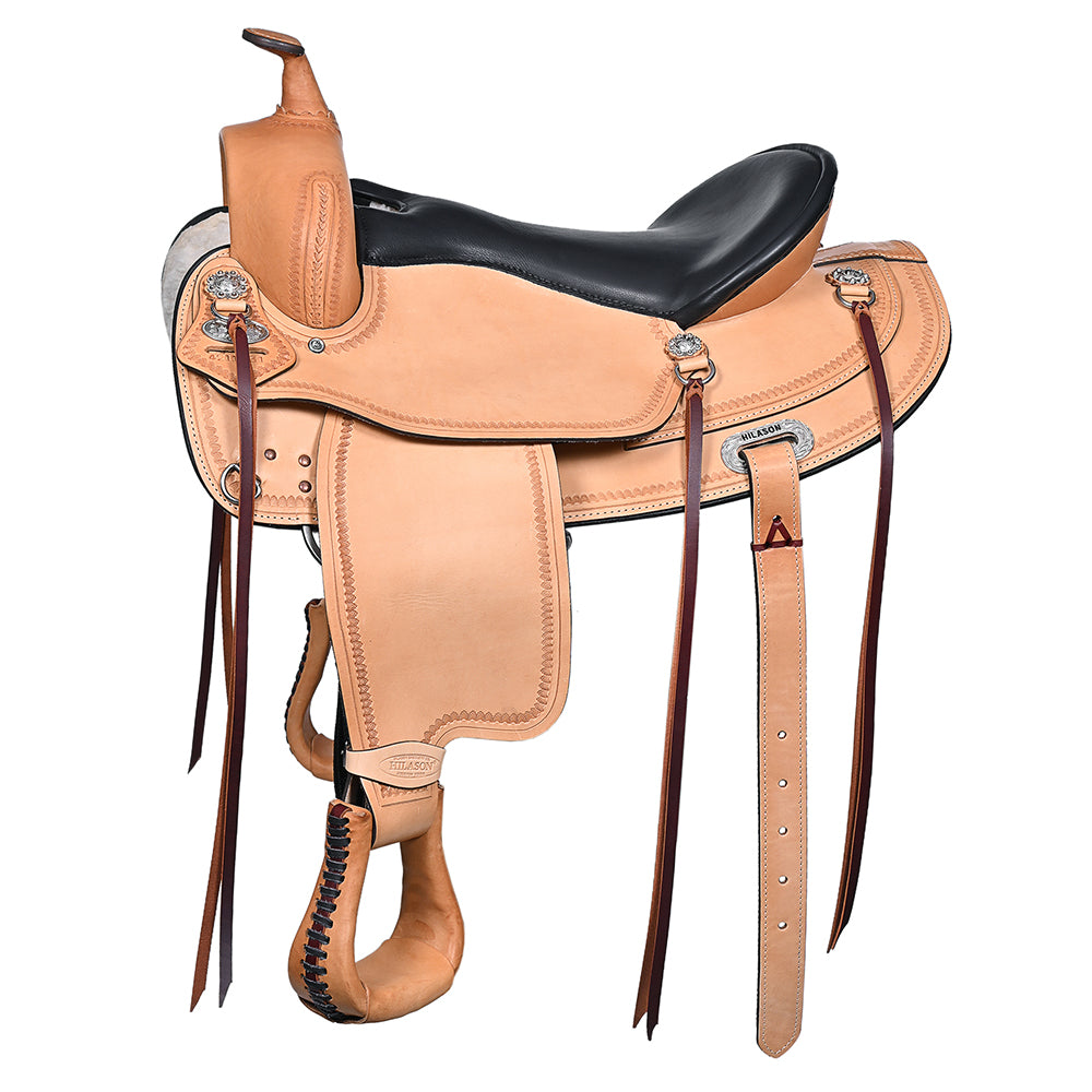 HILASON Western Draft Horse Wide Gullet Trail American Leather Saddle | for Horses