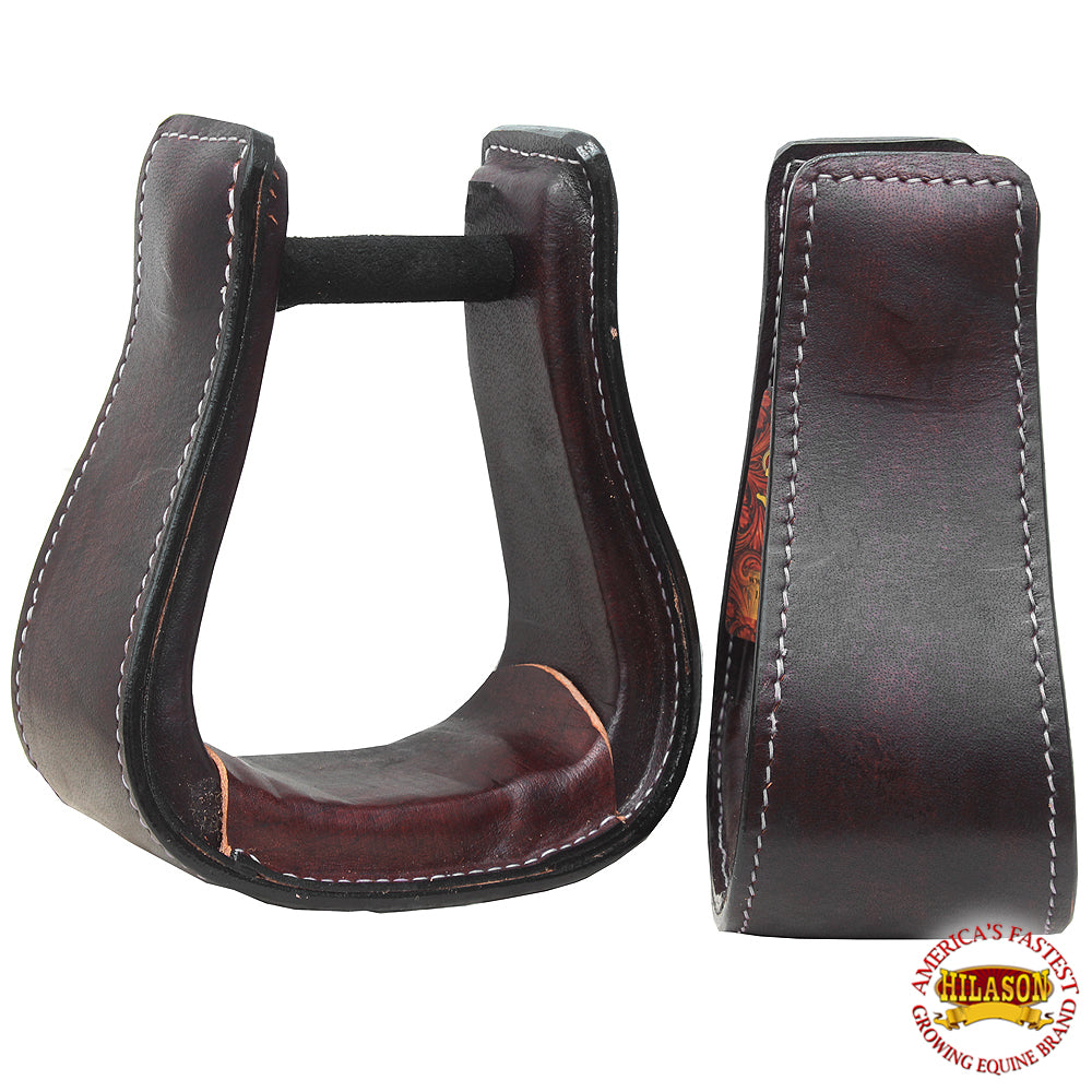 HILASON Wide Roping Saddle Stirrups Western Horse Pair | Leather Stirrups| Trail Riding Ranch Work