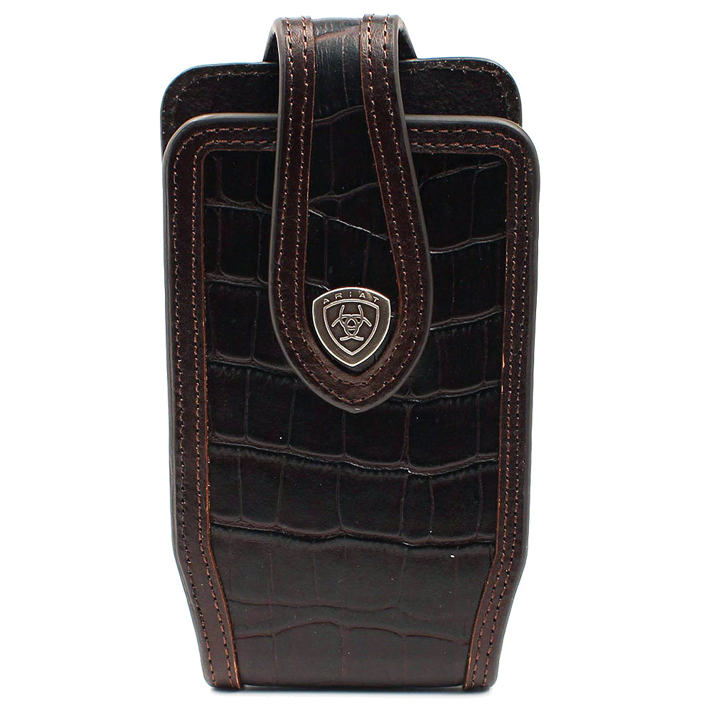 Ariat Cell Phone Case Holder Leather Logo Crocodile Print Concho Brown