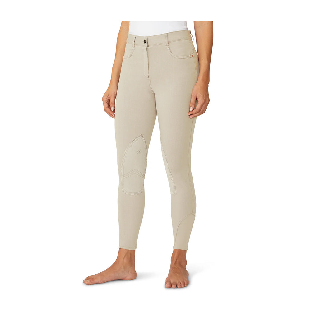 Ovation Ladies' SoftFlex Knee Patch Breeches Tan Mid-Rise UPF 30 Syn-Tech Suede
