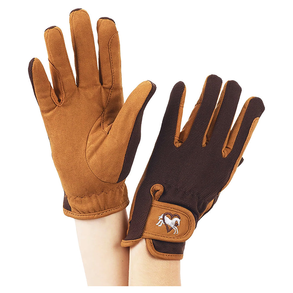 Med (5-5.5) Ovation Hearts & Horses Gloves Childs Lt Brown / Chocolate