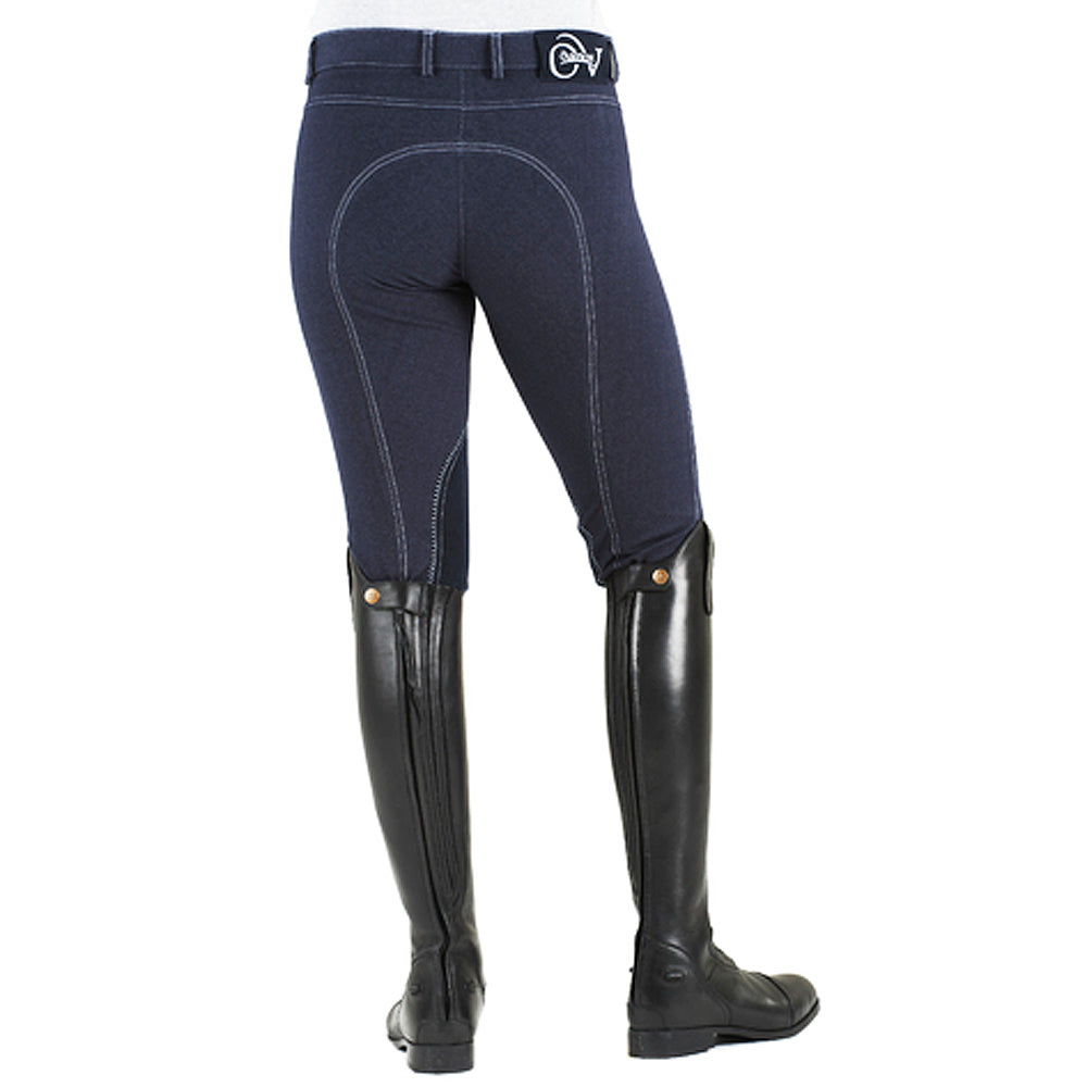 Ovation Euro Melange Knee Patch Breeches Indigo Denim-Knit Contrast Stitching