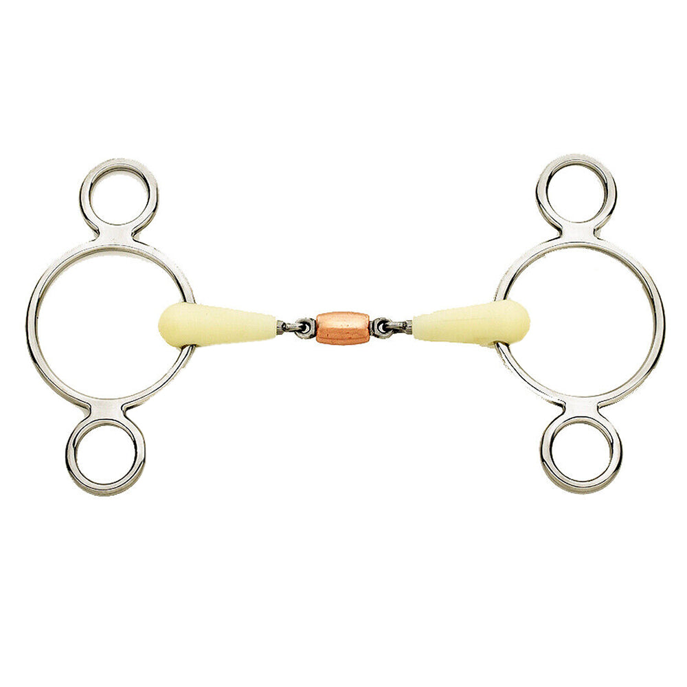 5-3/4" Happy Copper Roller Mouth 2-Ring Pessoa Gag Stainless Steel Horse Bit