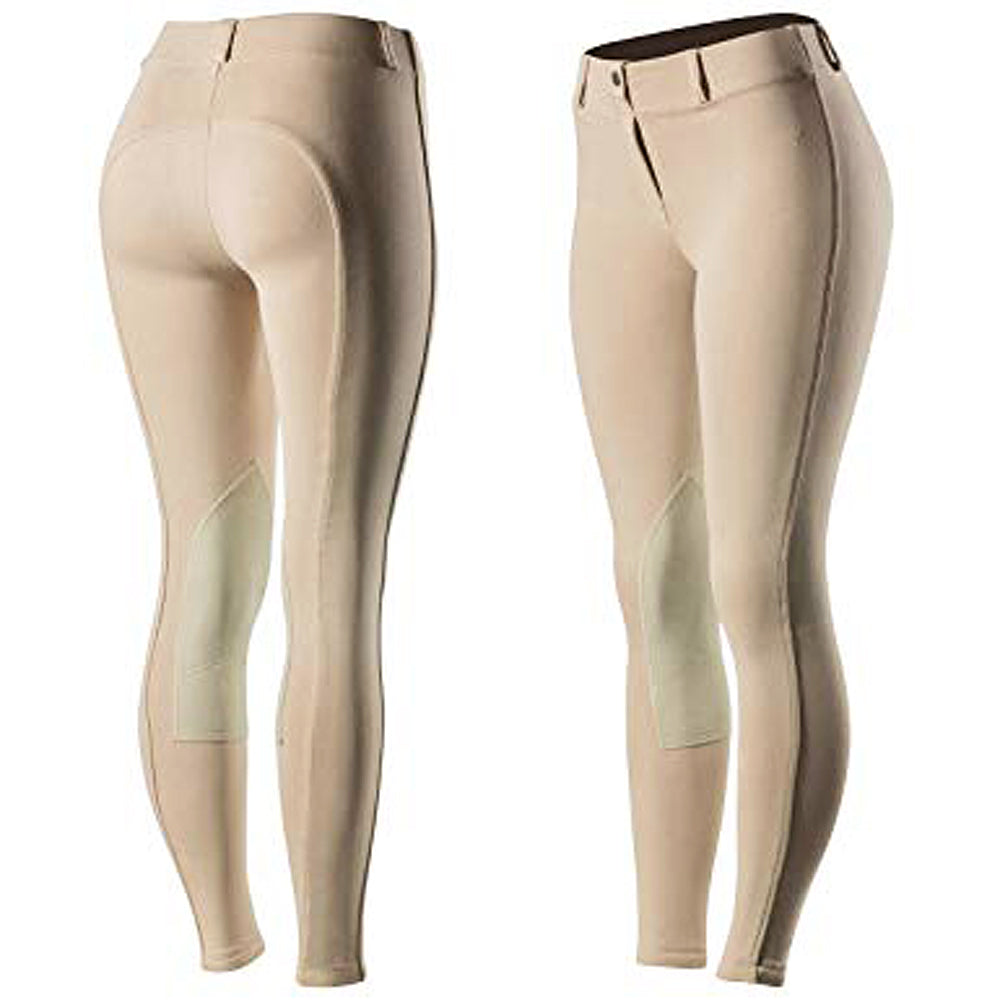 38" Horze Ella Womens Pull On Knee Patch Breeches Soft Slightly Stretchy Tan