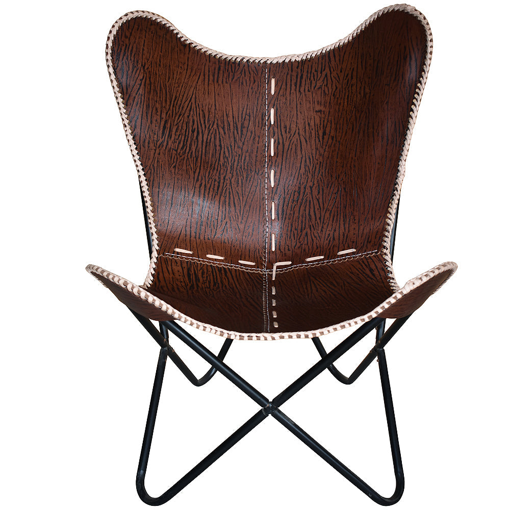 Genuine Leather Butterfly Chair Folding Lounge Modern Sling Accent Seat