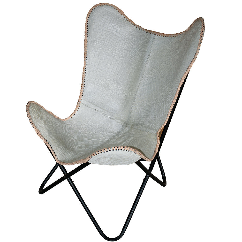 Genuine Leather Butterfly Chair Folding Lounge Modern Sling Accent Seat