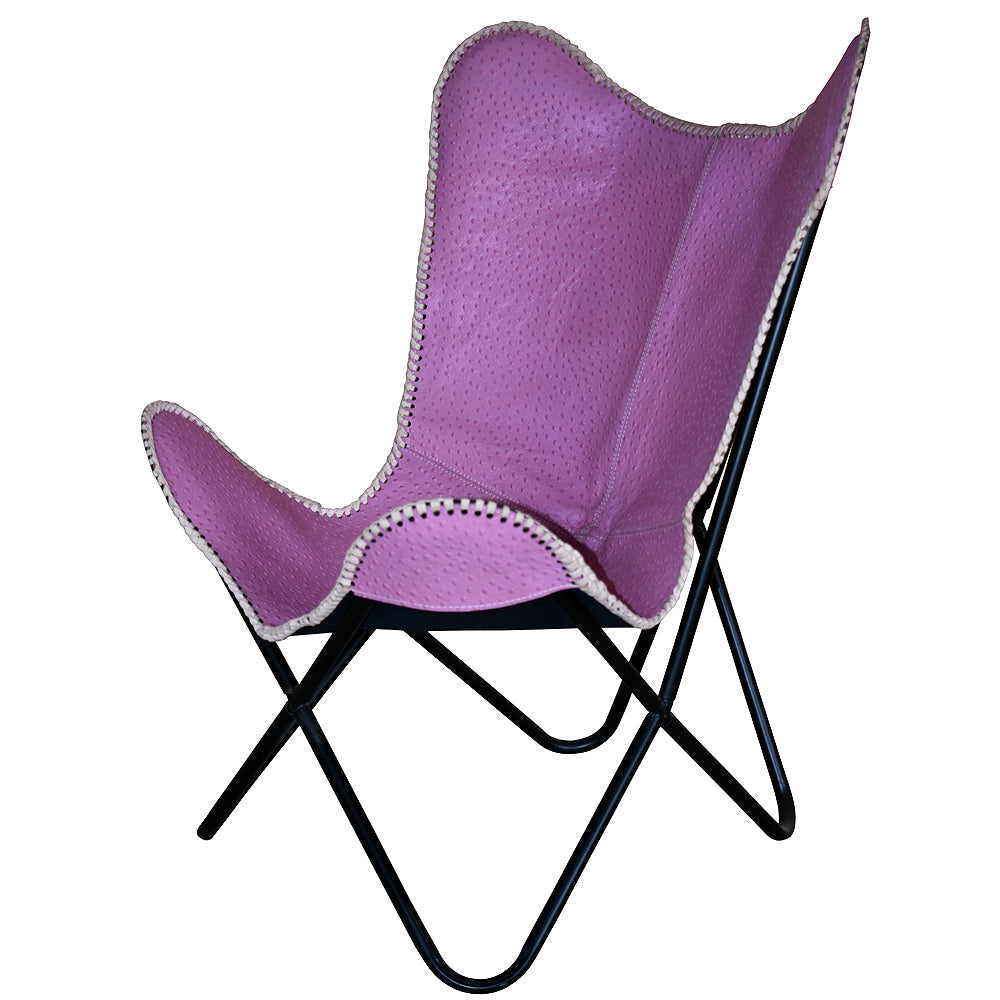 Genuine Leather Butterfly Chair Folding Lounge Modern Sling Accent Seat