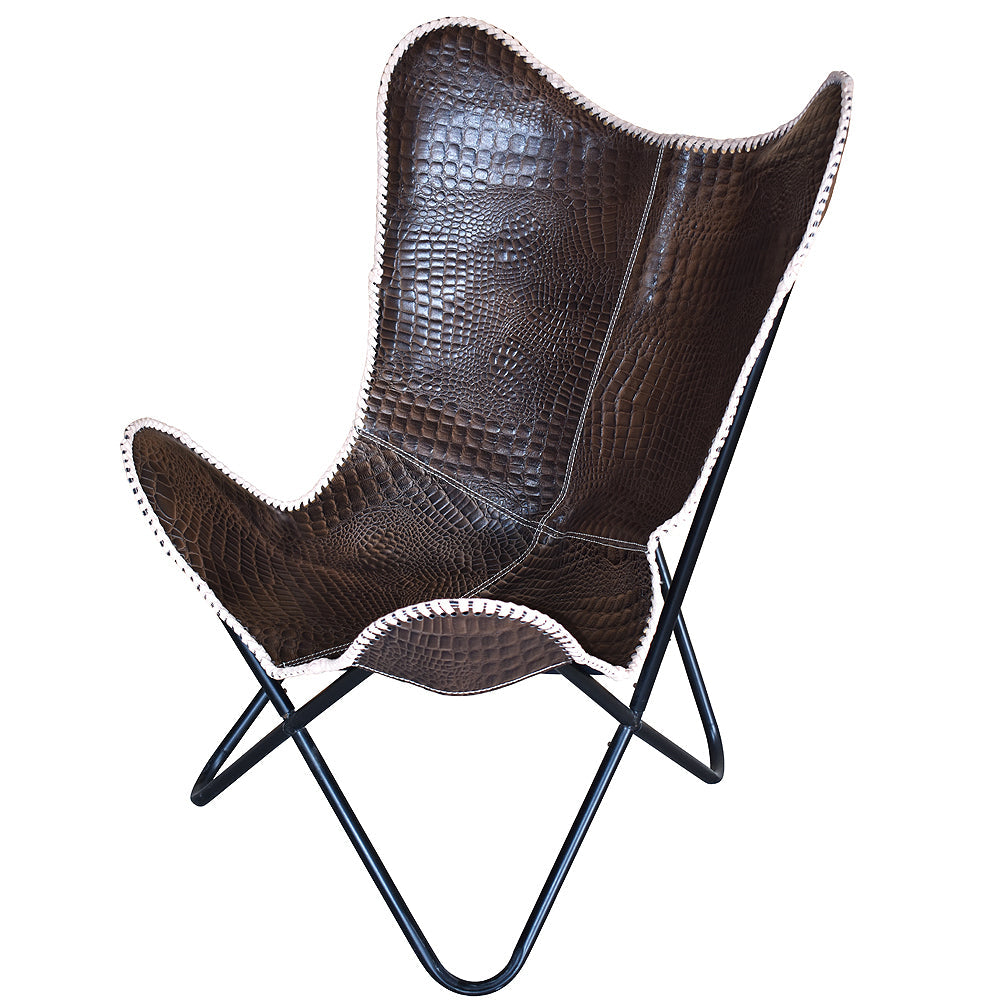 Genuine Leather Butterfly Chair Folding Lounge Modern Sling Accent Seat