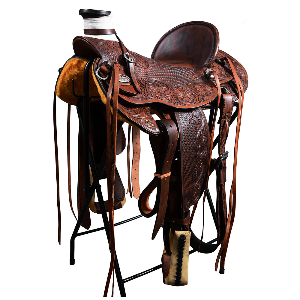 HILASON Western Horse Wade Saddle American Leather Ranch Roping Dark Brown | Hand Tooled & For Horses