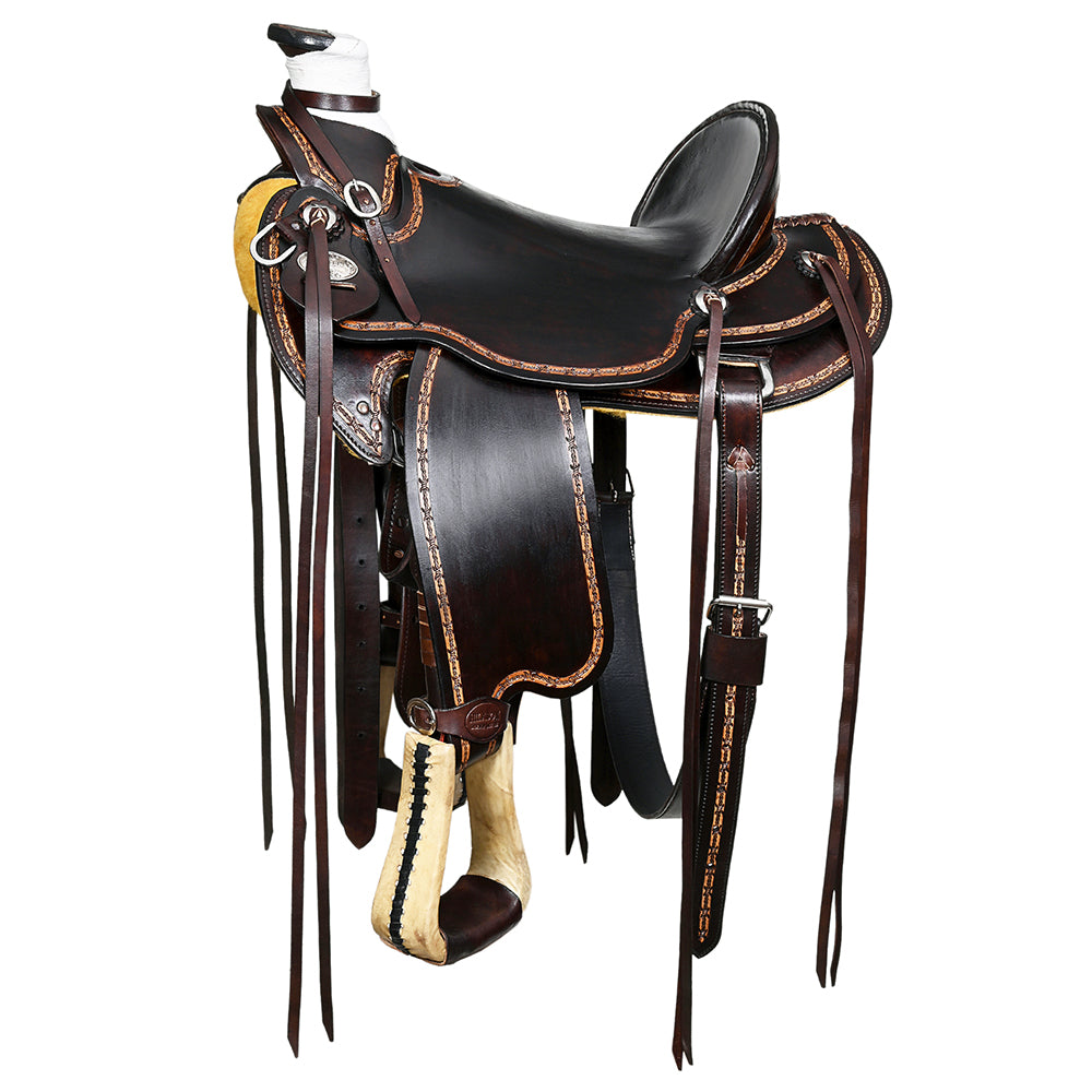 HILASON Western Horse Wade Saddle American Leather Ranch Roping Dark Brown | Hand Tooled | Horse Saddle | Western Saddle | Wade & Roping Saddle | Horse Leather Saddle | Saddle For Horses