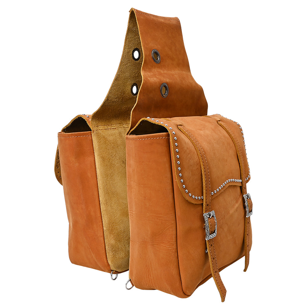 HILASON Soft Leather Horse Saddle Bag Tan | Equestrian Western Adjustable Closure
