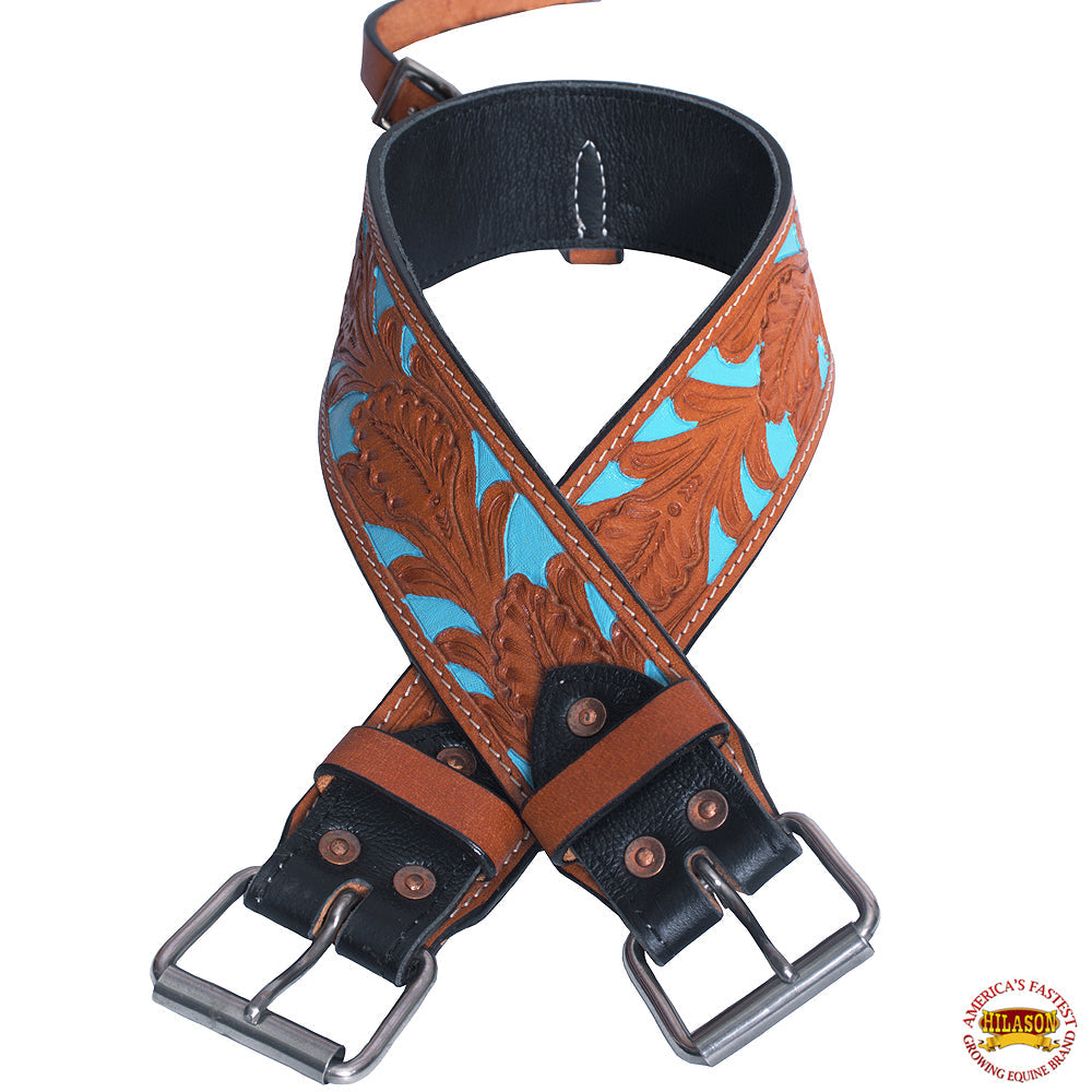 Hilason Western Leather Tooled Back Rear Cinch Flank Girth