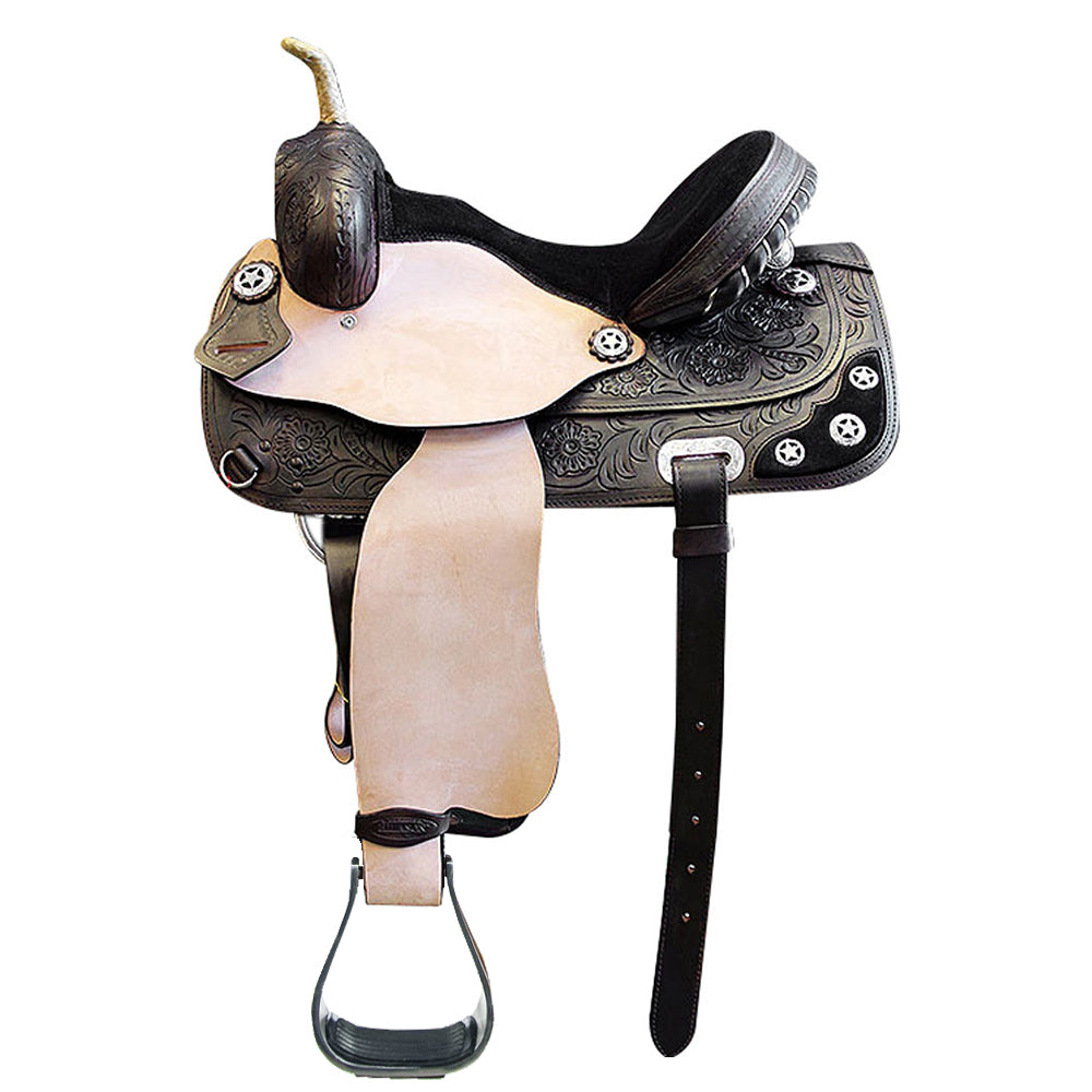 HILASON Western Horse Treeless Trail Barrel American Leather Saddle | for Horses