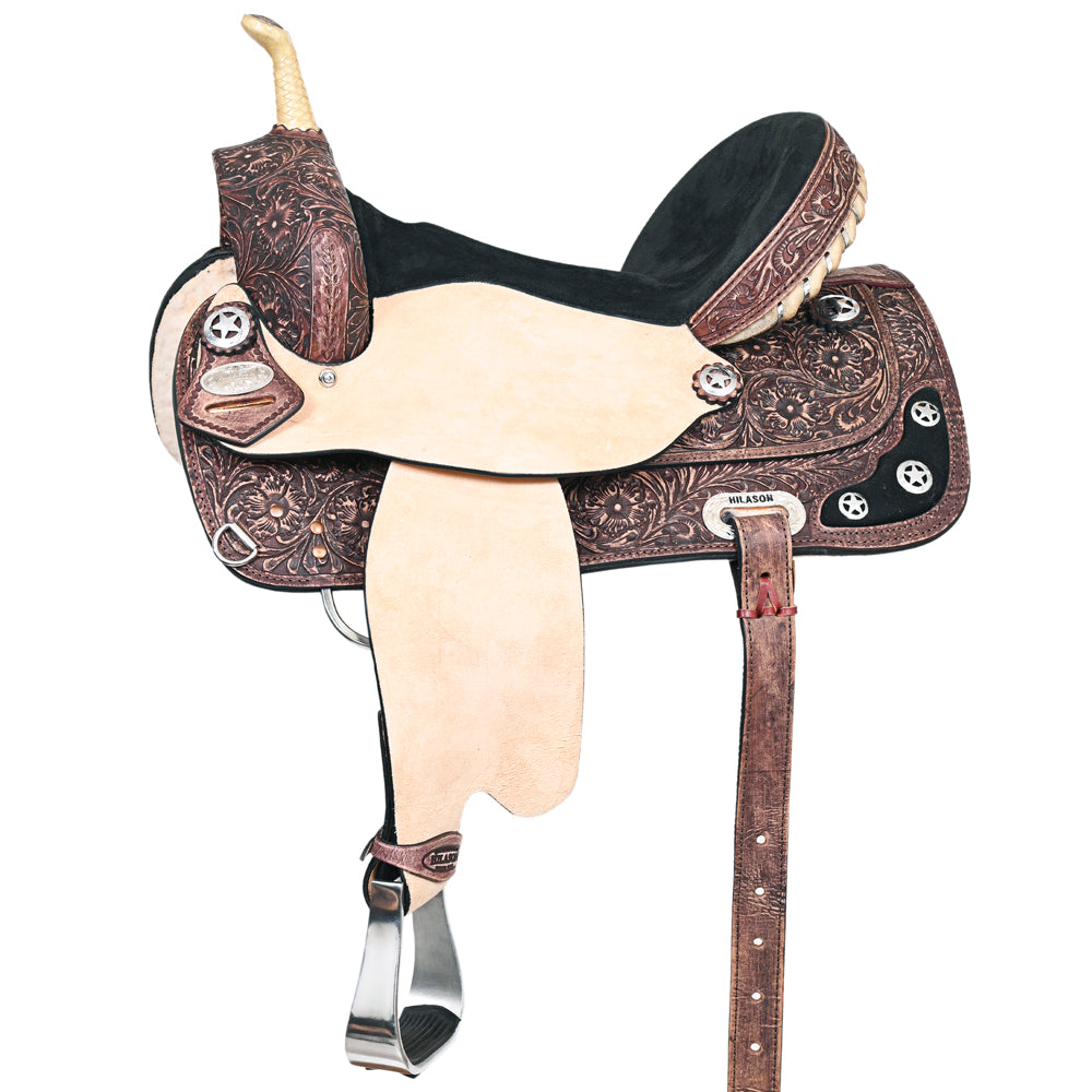 HILASON Western Horse Treeless Trail Barrel American Leather Saddle | for Horses