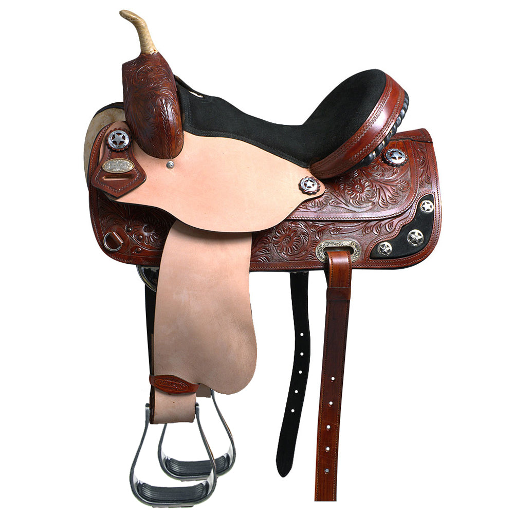 HILASON Western Horse Treeless Trail Barrel American Leather Saddle | for Horses