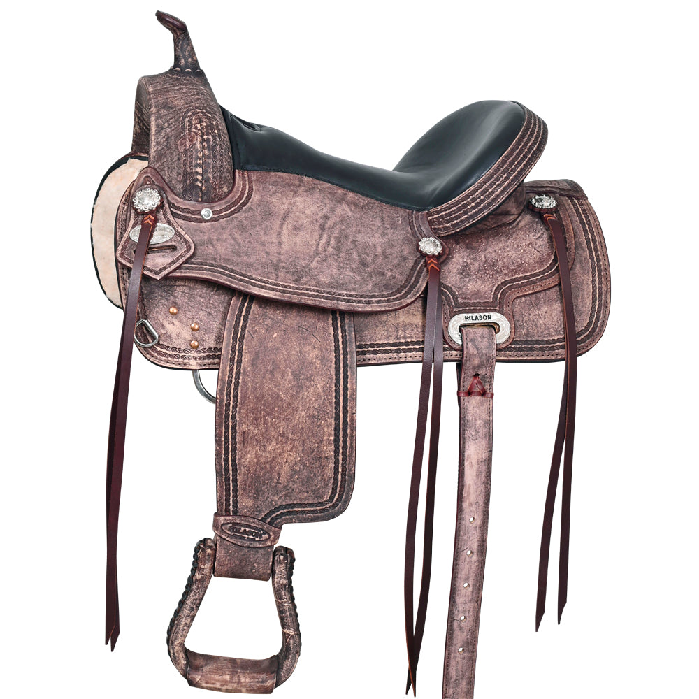 HILASON Western Horse Saddle American Leather Treeless Trail Pleasure | Barrel for Horses