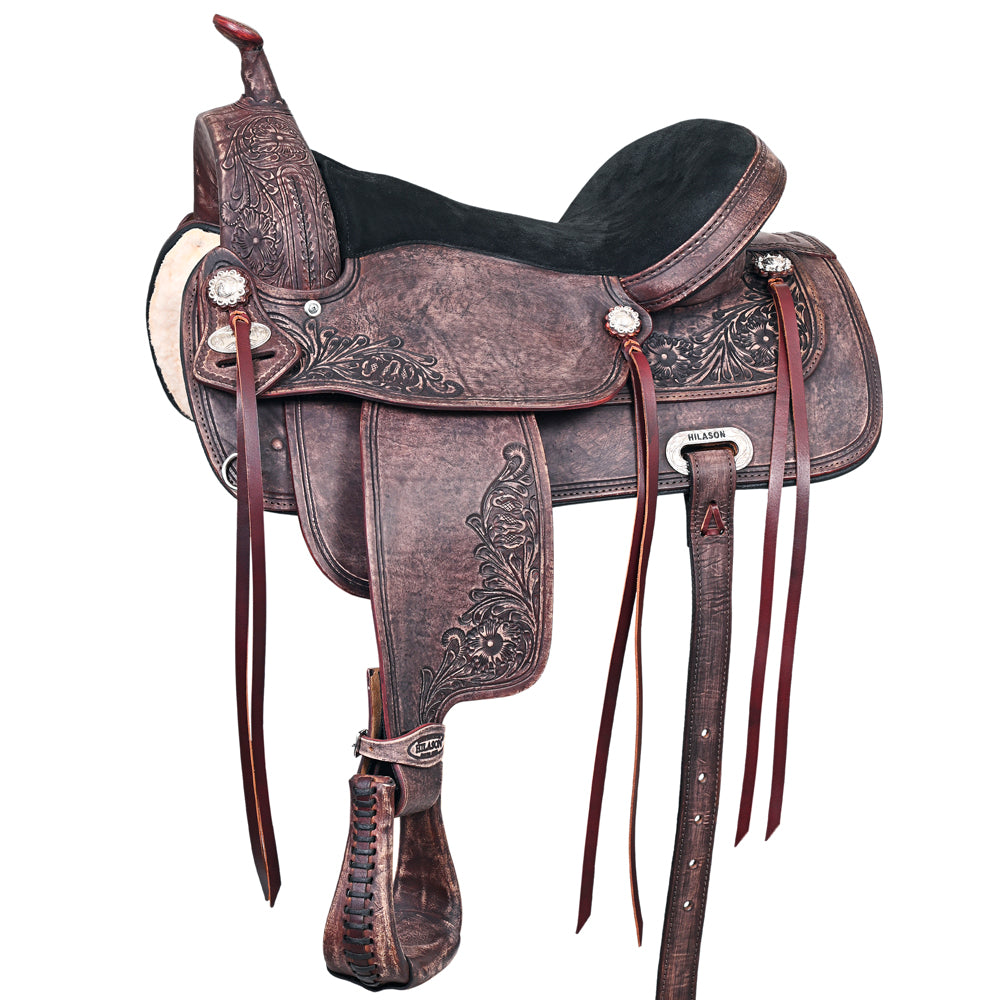 HILASON Western Horse Saddle American Leather Treeless Trail Pleasure | Barrel for Horses