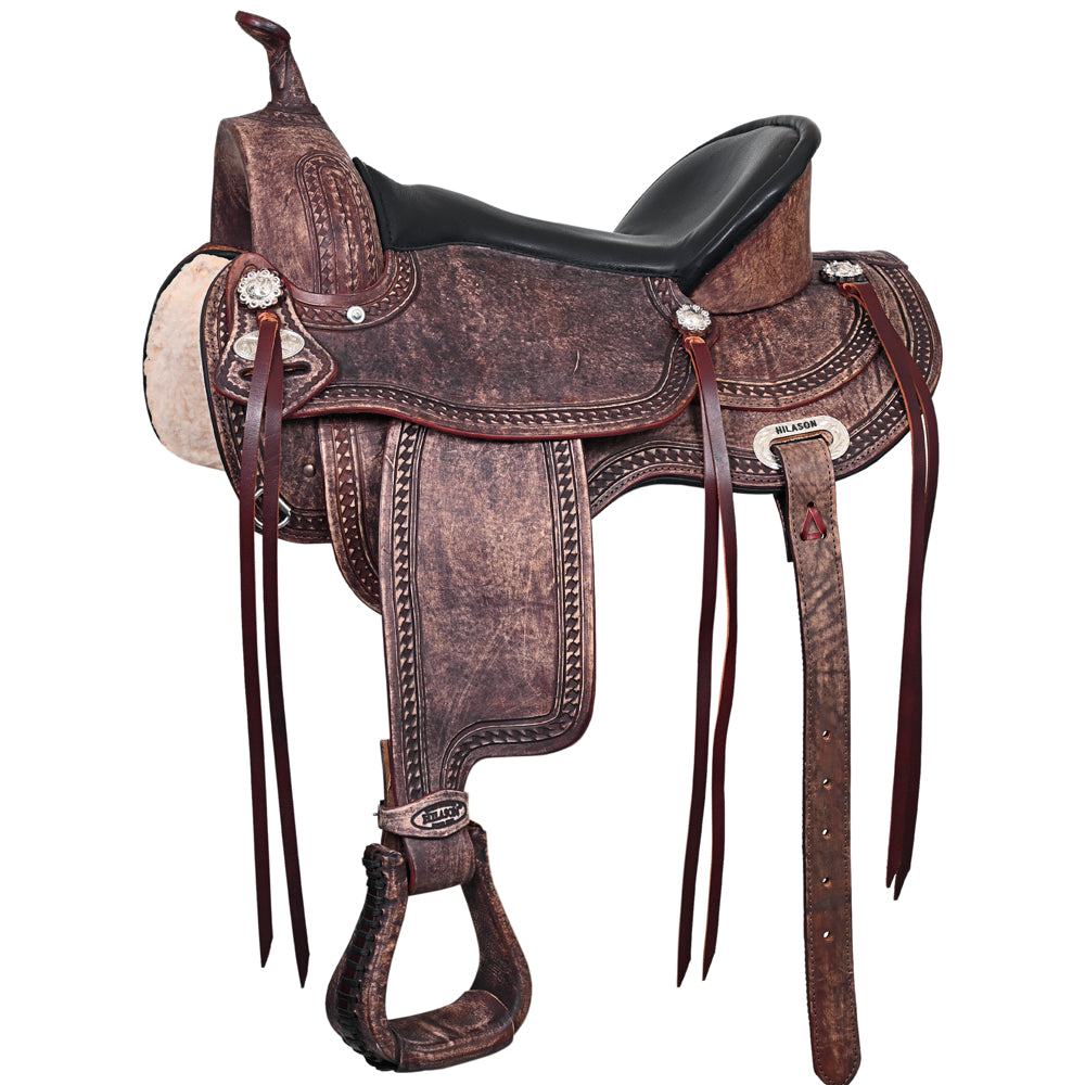 HILASON Western Horse Saddle American Leather Treeless Trail Pleasure | Barrel for Horses