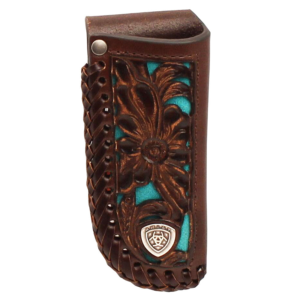 Ariat Leather Knife Sheath Floral Embossed Overlay Turquoise Underlay