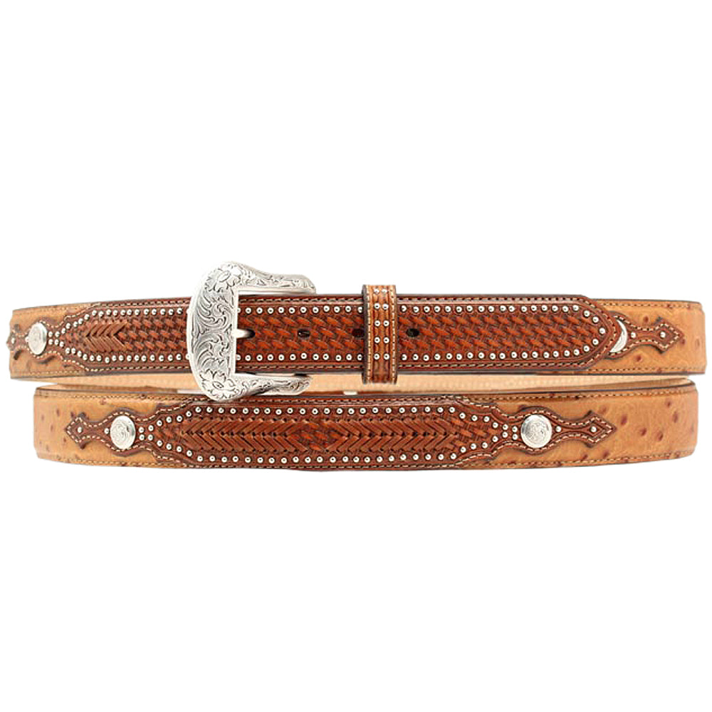 Nocona Ostrich Print Weave Belt Leather Mens Tan