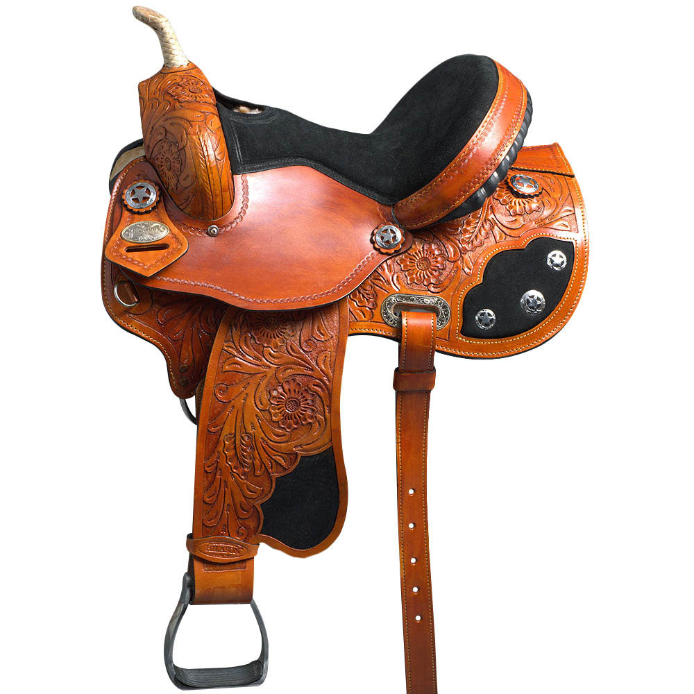 HILASON Flex Tree Western Horse Saddle American Leather Trail Barrel | American Saddle Horse | Leather Saddle | Western Saddle | Saddle for Horses | Horse Saddle Western
