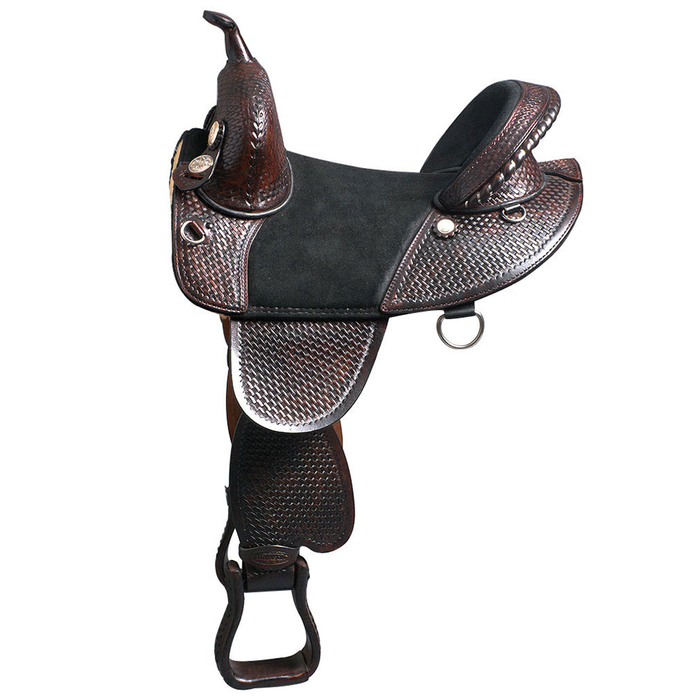 HILASON Western Horse Trail Barrel Racing American Leather Saddle | Treeless for Horses