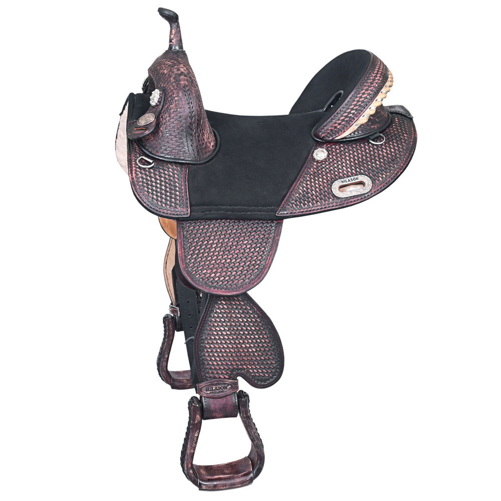 HILASON Western Horse Trail Barrel Racing American Leather Saddle | Treeless for Horses