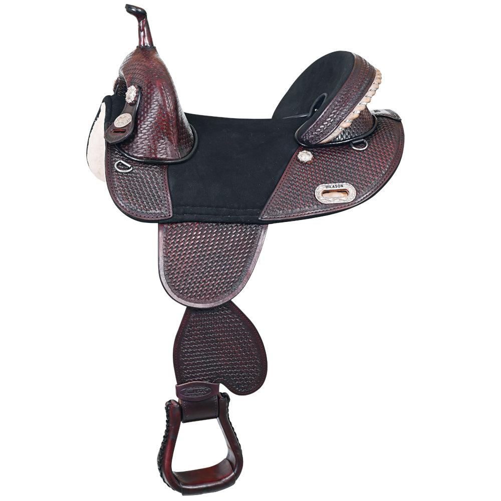 HILASON Western Horse Trail Barrel Racing American Leather Saddle | Treeless for Horses