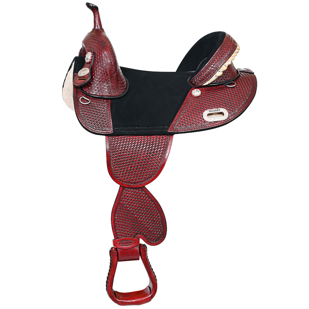 HILASON Western Horse Trail Barrel Racing American Leather Saddle | Treeless for Horses