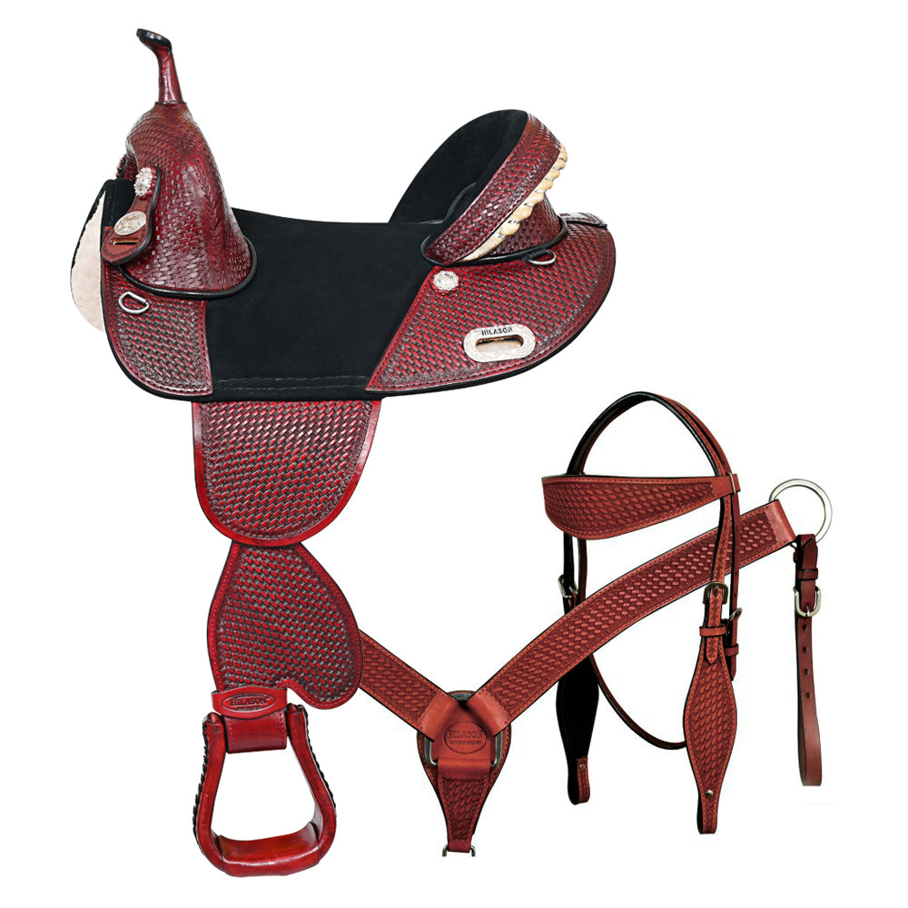 HILASON Western Horse Trail Barrel Racing American Leather Saddle | Treeless for Horses