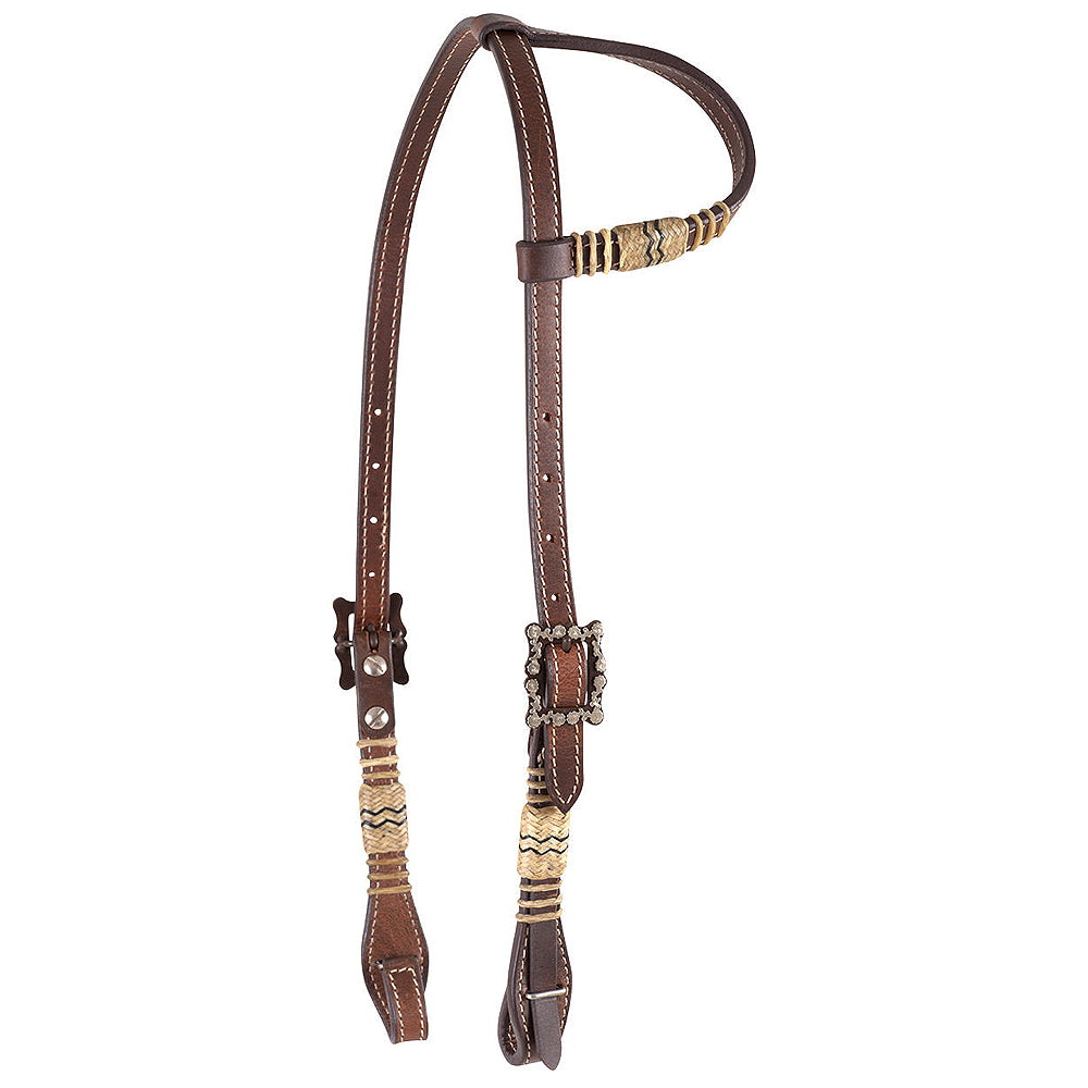 Cashel Horse Headstall Diamond Buckles Slip Ear Rawhide Trim Chocolate